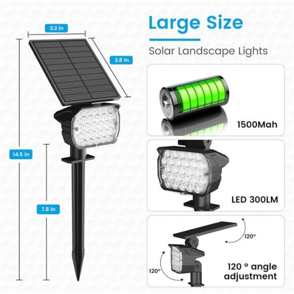 Solar Spotlight Outdoor, IP67 Waterproof Solar Landscape Spot - Picture 5 of 7